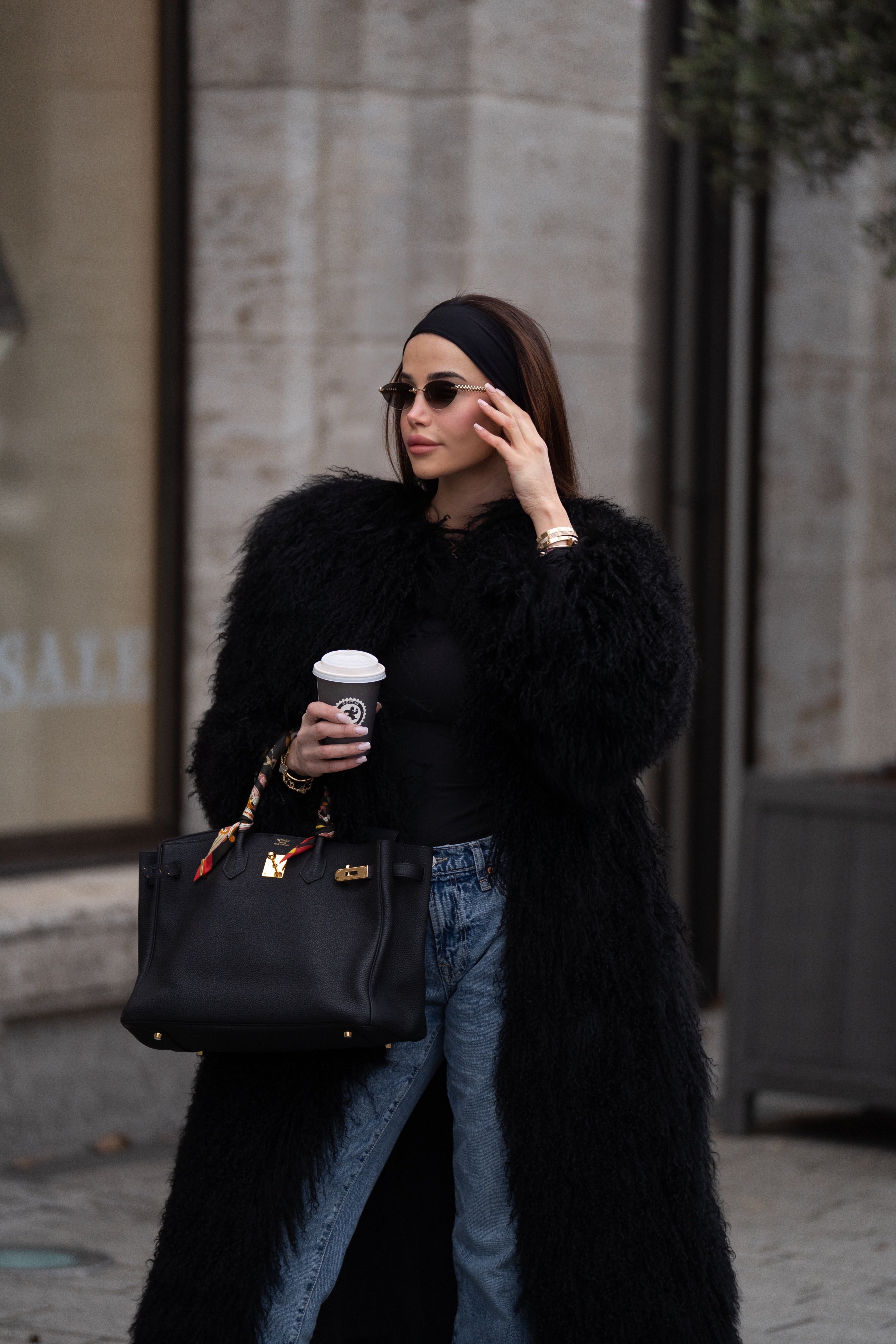 Mongolische Lammfell Jacke Lang