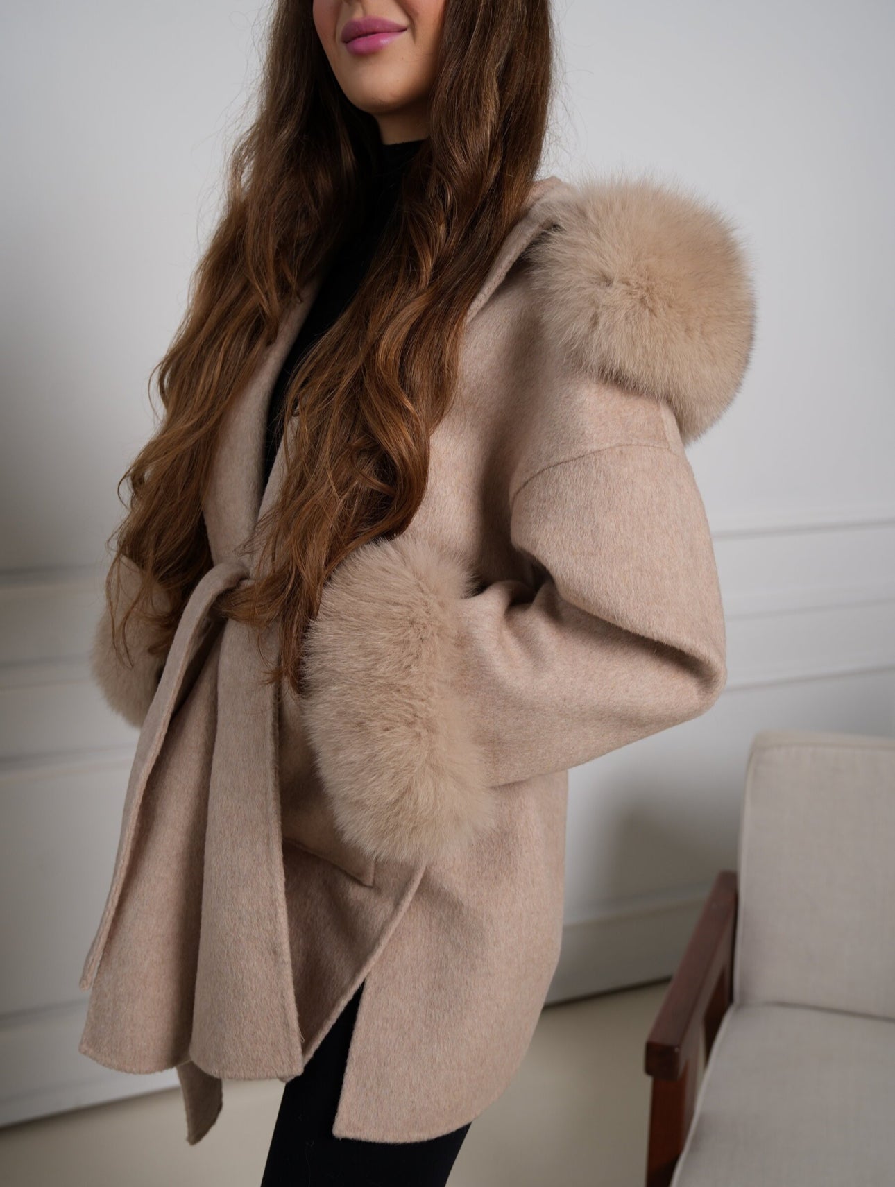 Kaschmir Mantel mit Fuchspelz