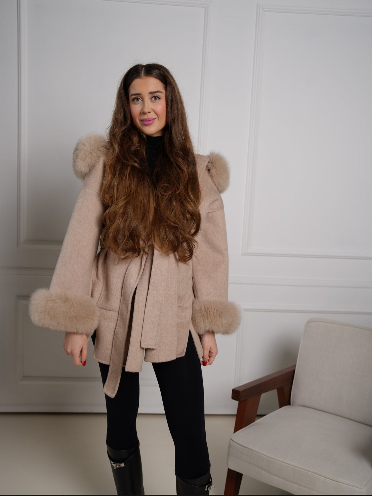 Kaschmir Mantel mit Fuchspelz