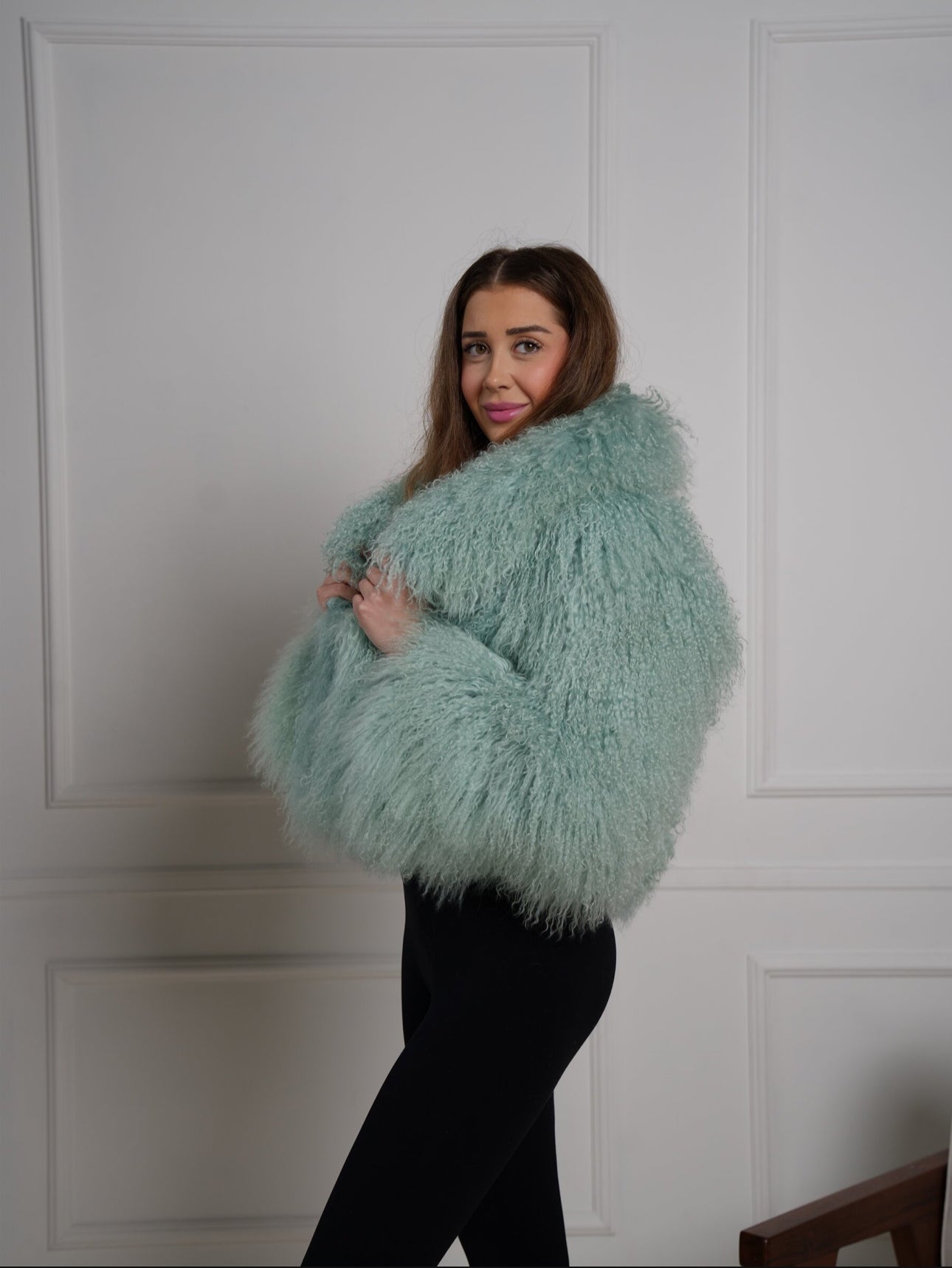 Tibetlamm Felljacke in kurz mit Kragen