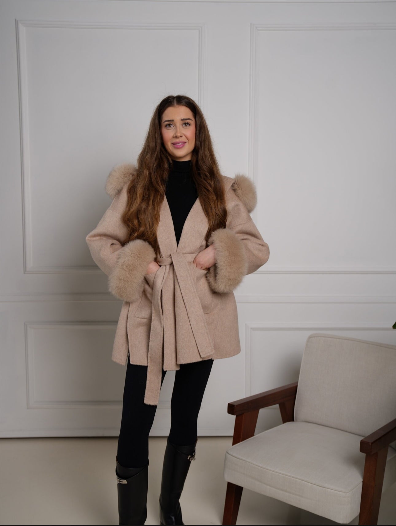 Kaschmir Mantel mit Fuchspelz