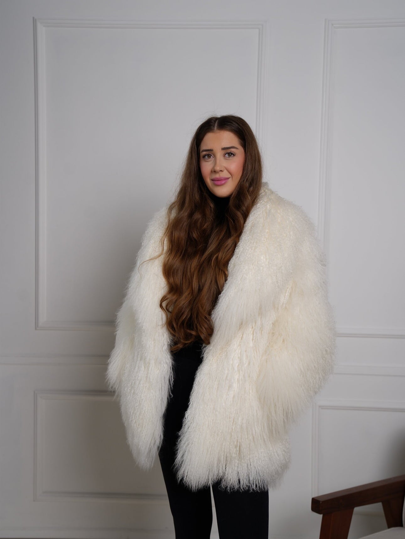 Tibetlamm Fell Jacke Lang mit Kragen