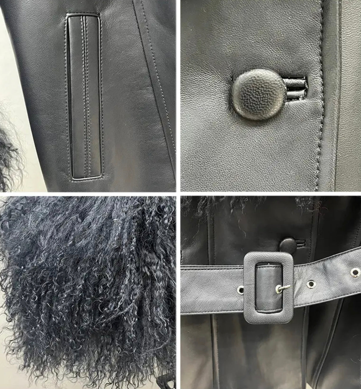 Leather jacket with Mongolian lambskin fur collar