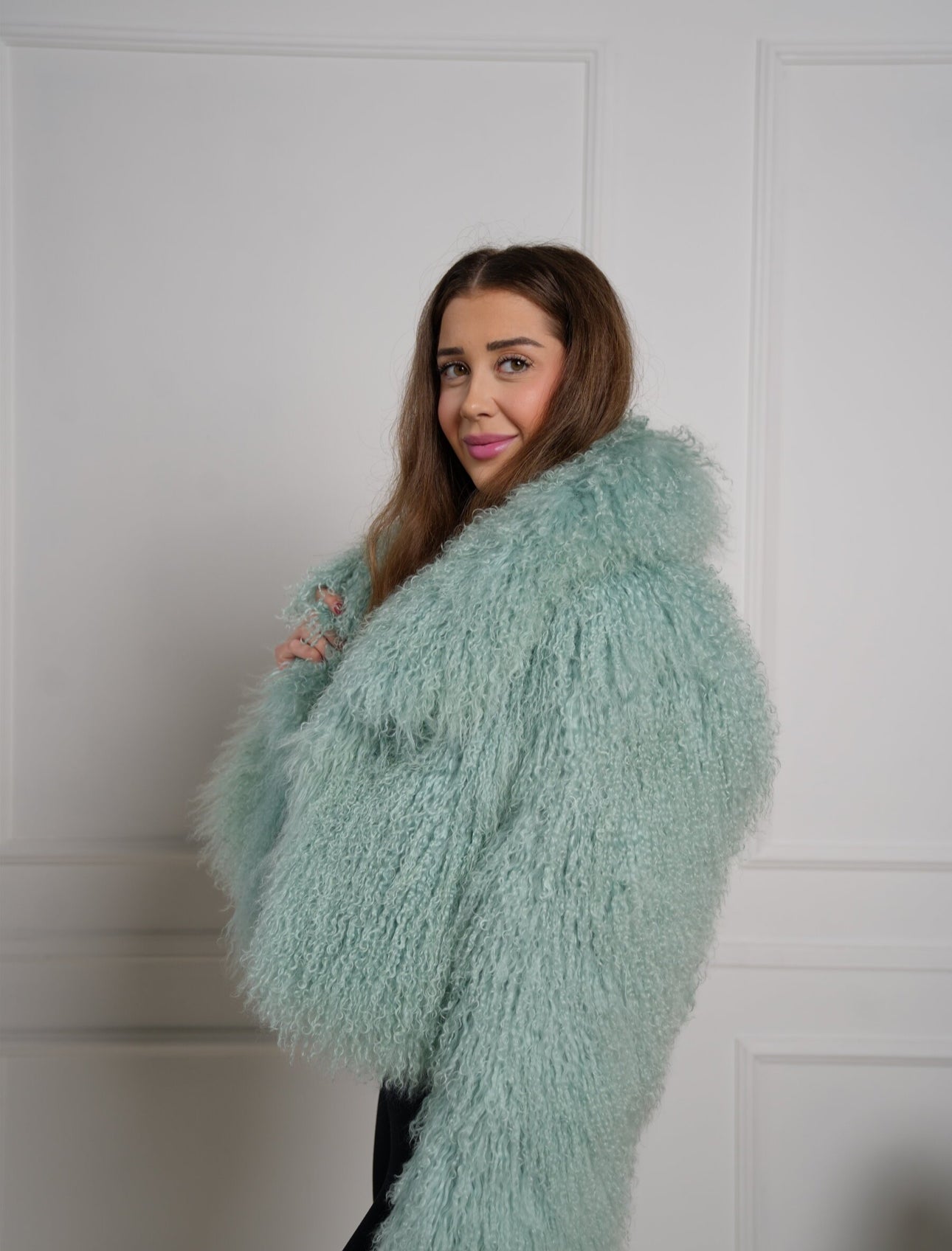 Tibetlamm Felljacke in kurz mit Kragen