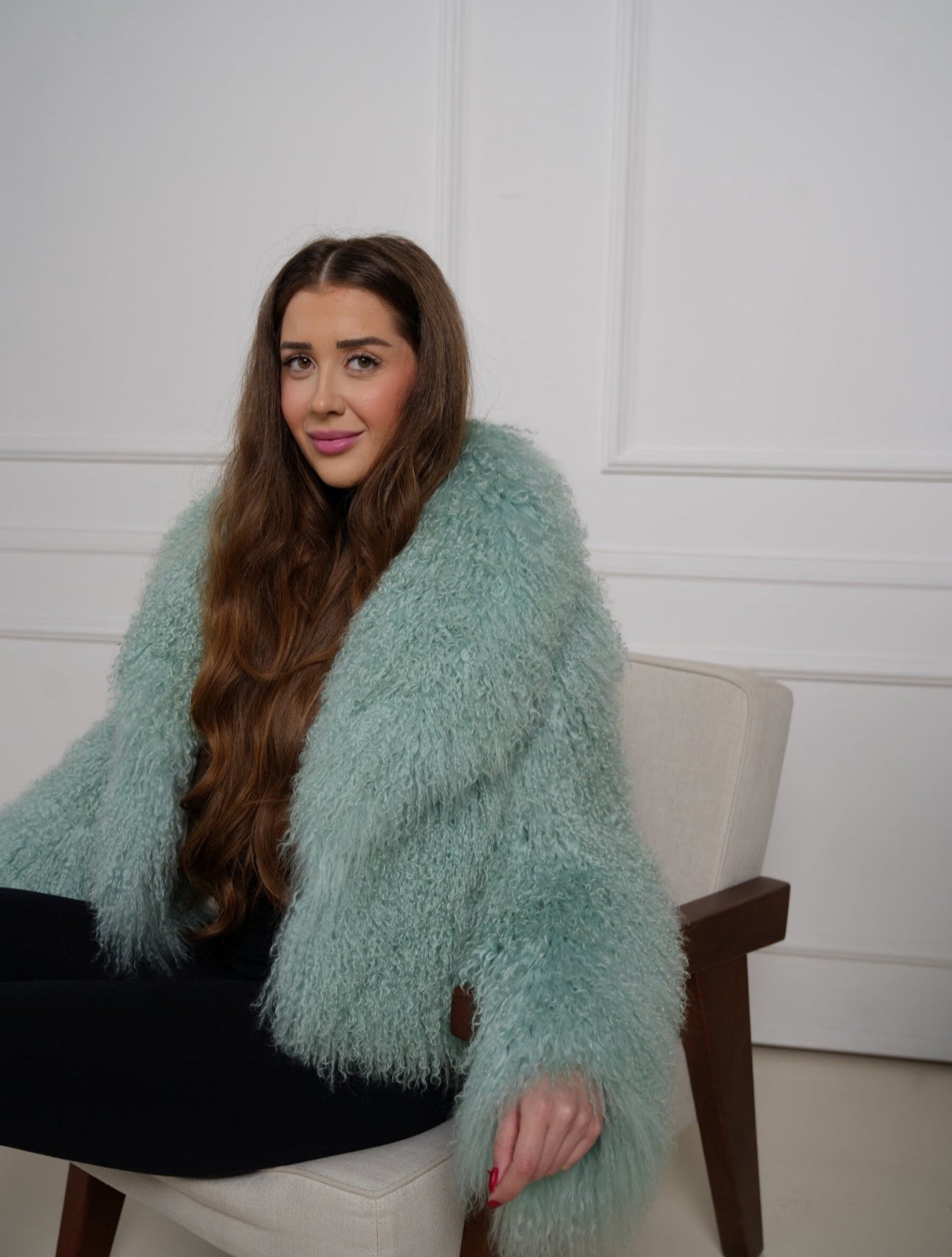 Tibetlamm Felljacke in kurz mit Kragen