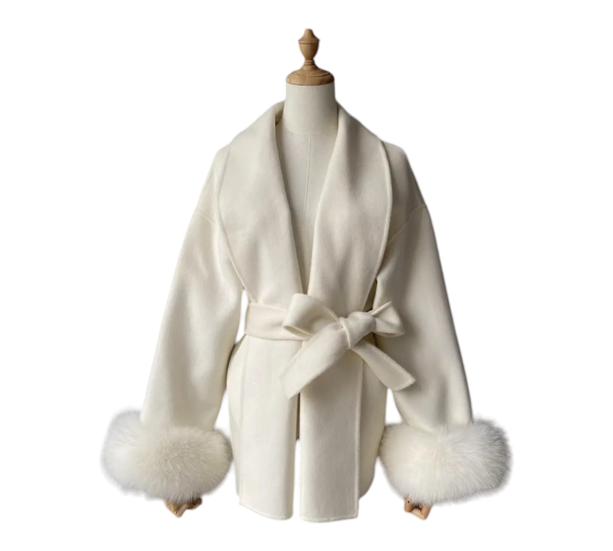 Short cashmere coat with fox fur