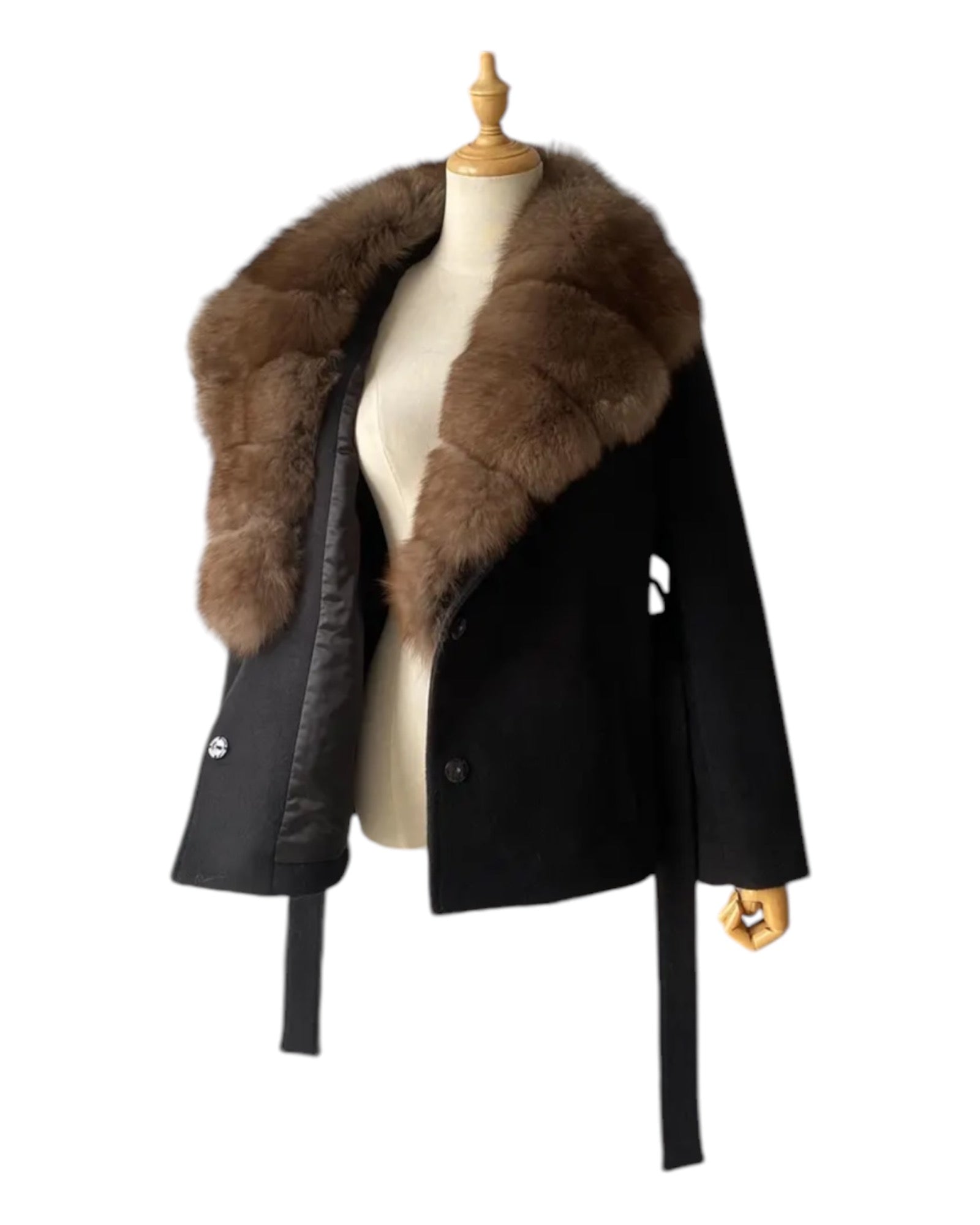 Kurzer Kaschmirmantel mit Fuchsfell Kragen