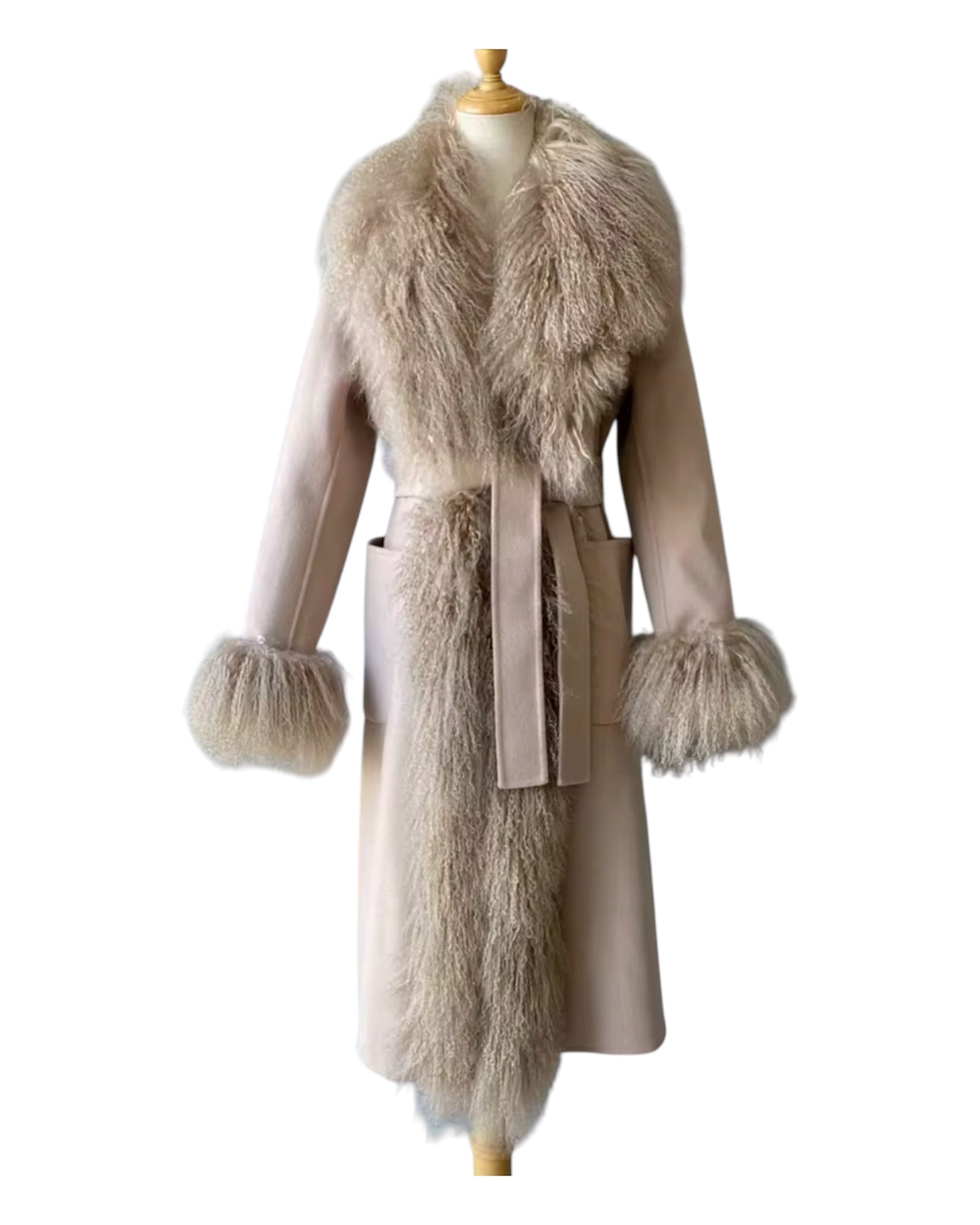 Cashmere Coat with mongolian fur