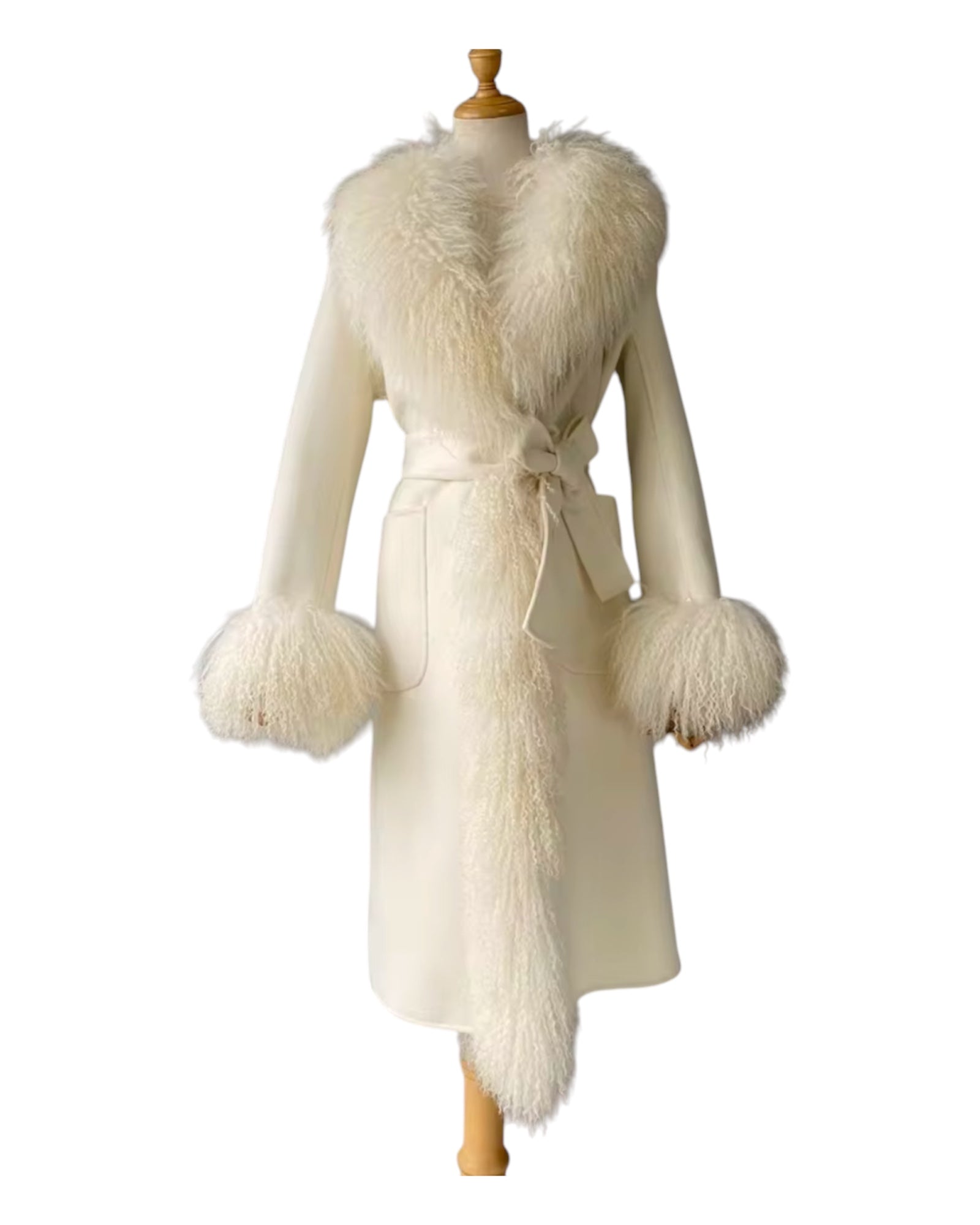 Cashmere Coat with mongolian fur