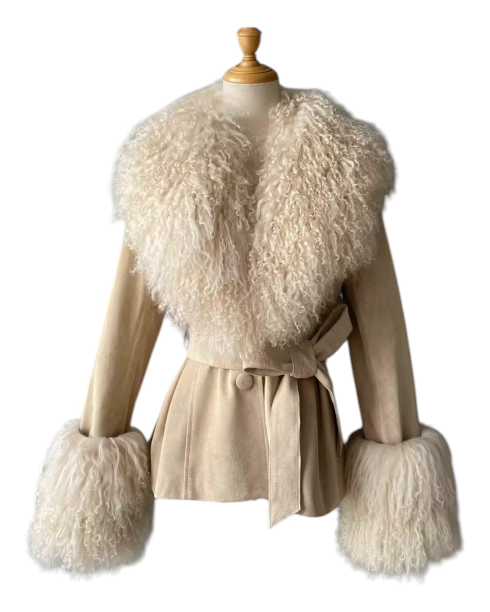 Wildleder Jacke mit Tibettlamm Kragen