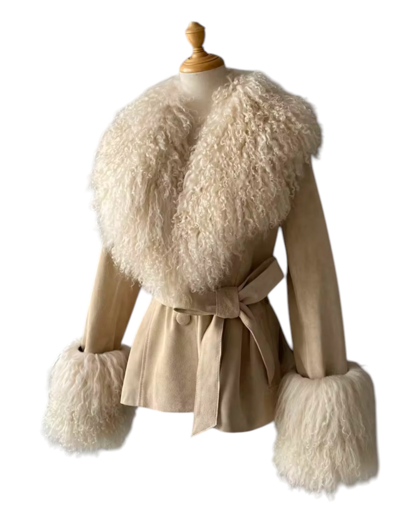 Wildleder Jacke mit Tibettlamm Kragen