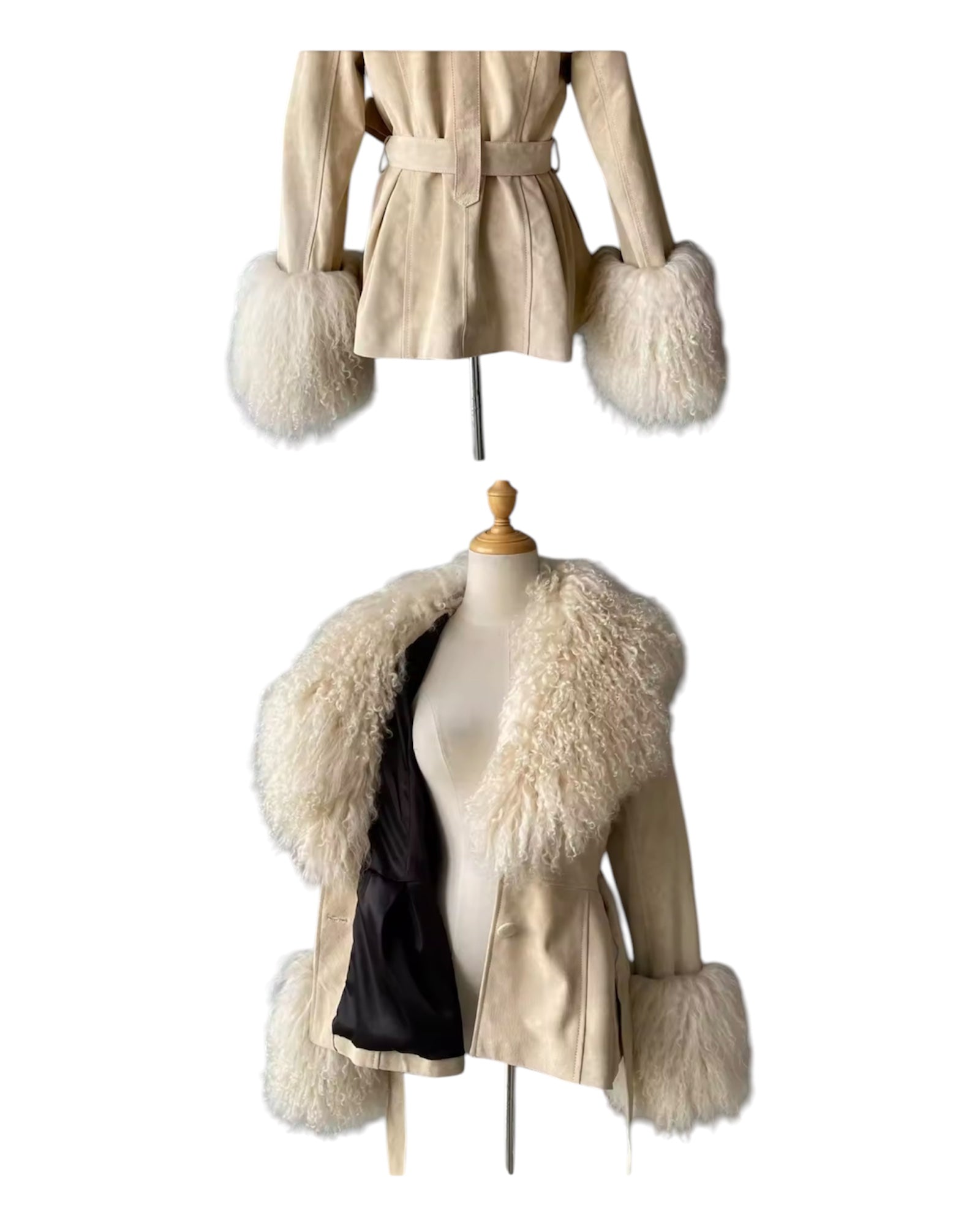 Wildleder Jacke mit Tibettlamm Kragen