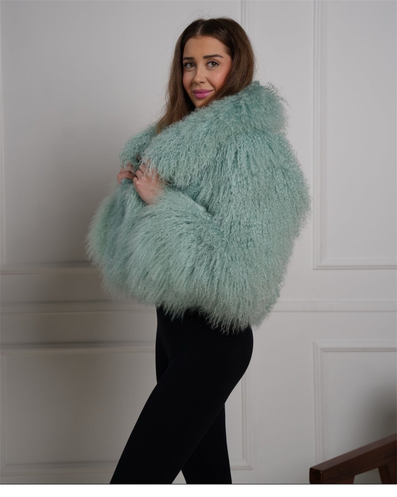 Tibetlamm Felljacke in kurz mit Kragen