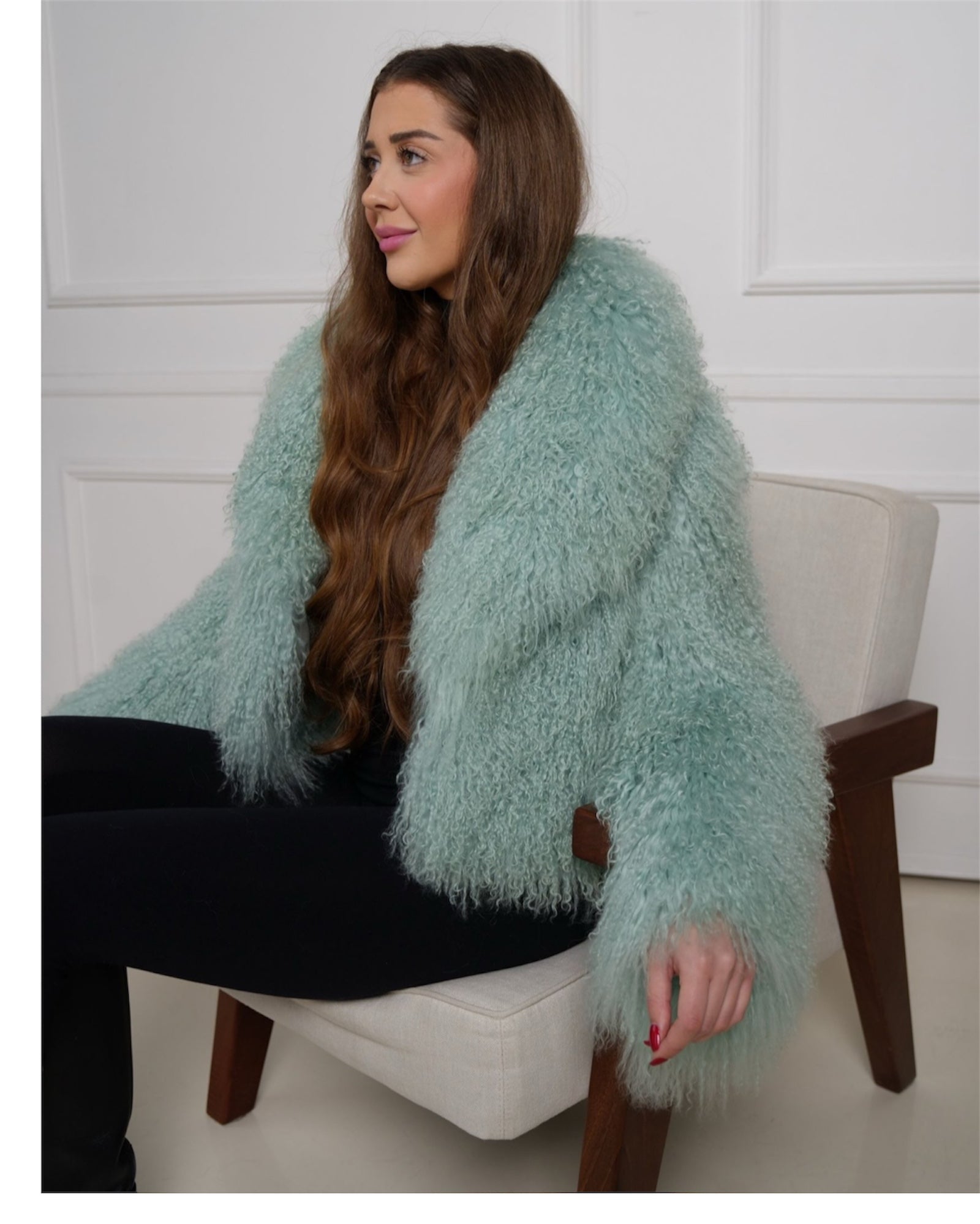 Tibetlamm Felljacke in kurz mit Kragen