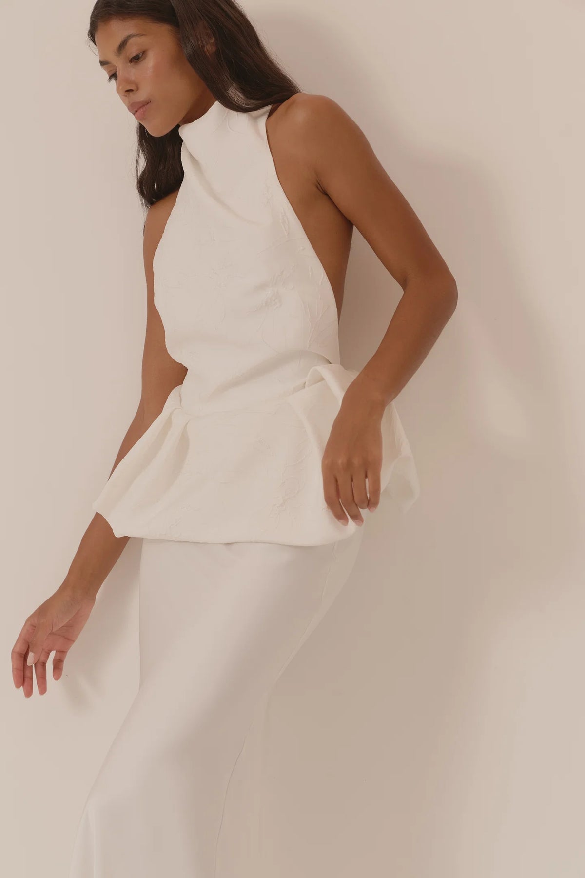 Sculptural Peplum Halterneck Top – Ivory