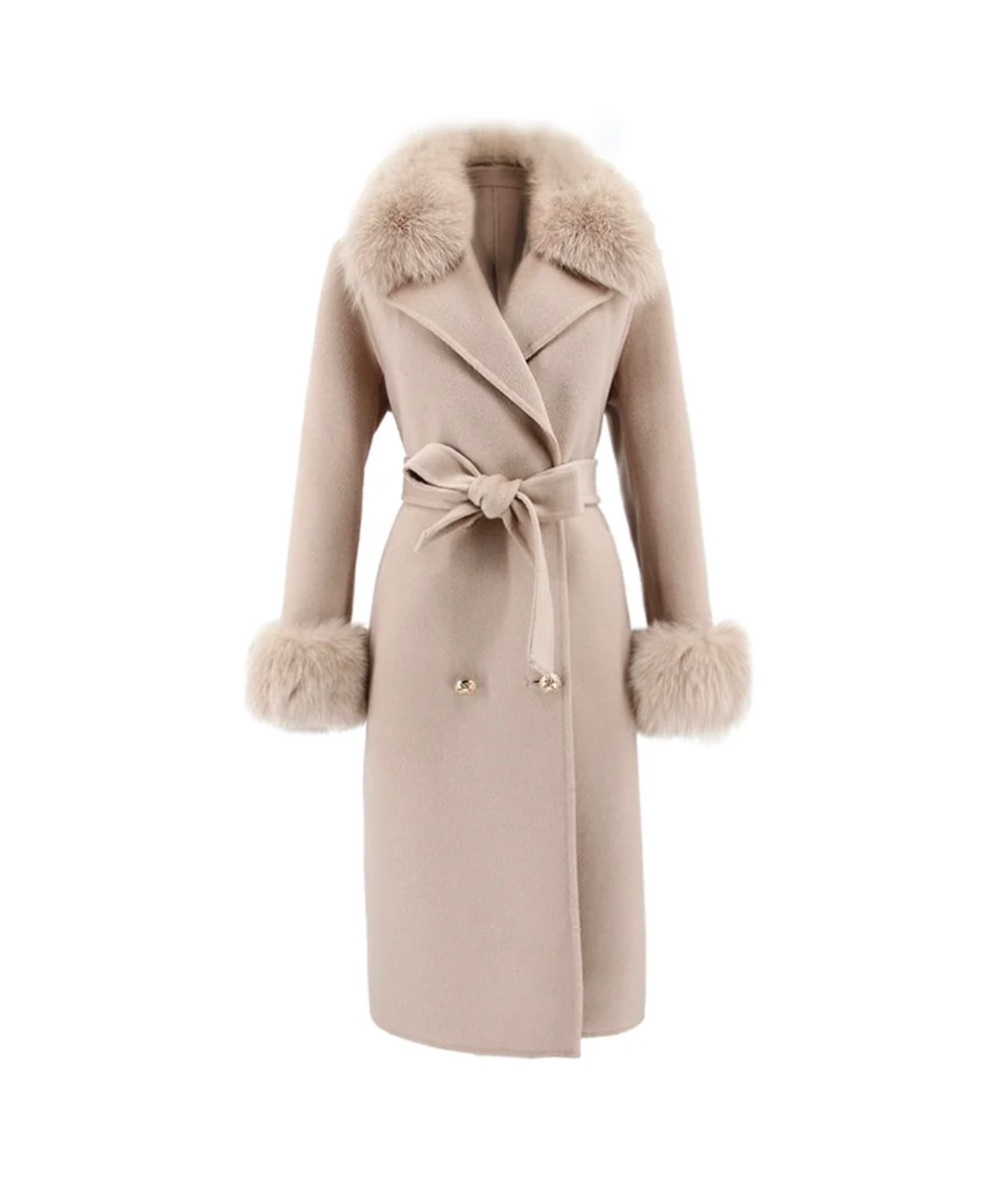 Ivory Cashmere Coat with Fur