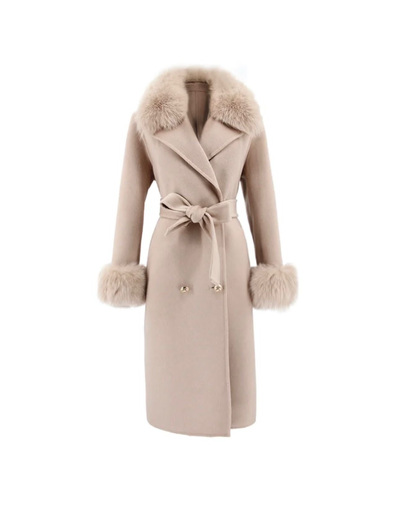 Ivory Cashmere Coat with Fur